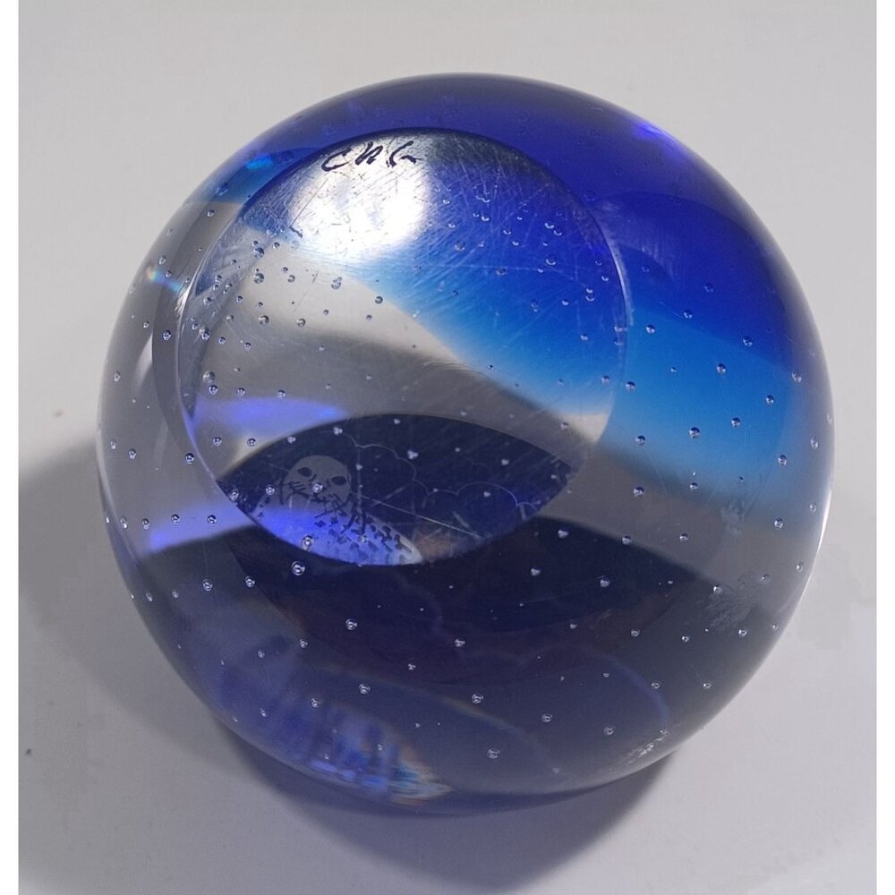 Vintage Caithness Seal Cobalt Blue Clear Controlled Bubble Art Glass Paperweight - Picture 14 of 14